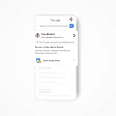 Poczta Gmail logowanie na telefonie: ekran z informacjami o bezpieczeństwie konta Google, widok profilu Elisy Beckett.
