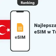Ranking najlepszej karty eSIM w Turcji. Flaga Turcji obok telefonu z ikoną eSIM.