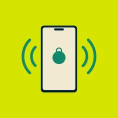 Telefon z ikoną kłódki i falami sygnału, symbolizujący bezpieczny hotspot.