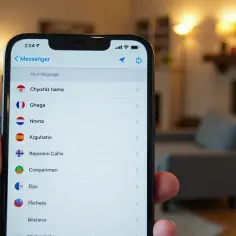 Ekran telefonu z listą języków w aplikacji Messenger.