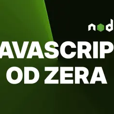 Grafika z logo Node.js i napisem "JAVASCRIPT OD ZERA" na ciemnozielonym tle.