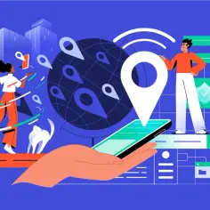 Ilustracja przedstawia ludzi, globus z pinezkami, smartfon i ikonę lokalizacji, symbolizujące VPN i dostęp do treści.