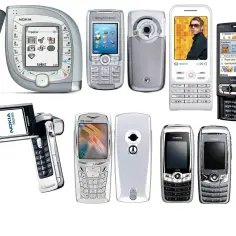Różnorodne telefony komórkowe, od klasycznych po smartfony, ukazują ewolucję technologii i historię telefonu.