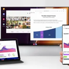 Praca z danymi na wielu ekranach dzięki Samsung DeX. Analiza sprzedaży na telewizorze, tablecie i telefonie.
