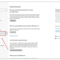Ekran ustawień odzyskiwania systemu Windows z podświetloną opcją "Odzyskiwanie".
