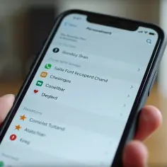 Ekran telefonu z opcjami personalizacji. Widoczna lista kontaktów i ustawień, gdzie można znaleźć wskazówki, jak zmienić czcionkę w telefonie.