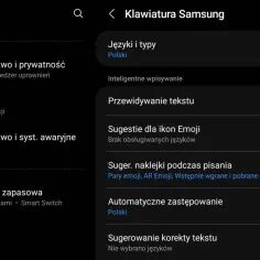 Ustawienia klawiatury Samsung. Aby wyłączyć autokorektę, znajdź opcję "Sugerowanie korekty tekstu" i ją wyłącz.