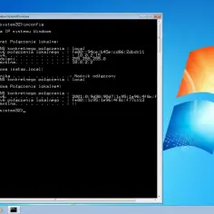 Wynik polecenia ipconfig w wierszu poleceń Windows, pokazujący konfigurację sieciową, w tym adresy IPv4 i IPv6.