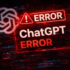 Czerwony komunikat błędu "ERROR ChatGPT ERROR" na tle cyfrowego szumu. Wygląda na to, że ChatGPT nie działa.