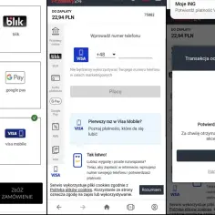 Ekran płatności Przelewy24 z opcją wyboru **visa mobile**. Transakcja oczekuje na potwierdzenie w aplikacji bankowej.
