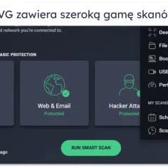 Darmowy antywirus AVG oferuje różne opcje skanowania, w tym skanowanie komputera, sieci i poczty.