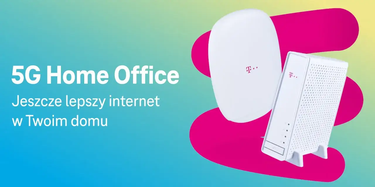 Dwa białe routery T-Mobile, symbolizujące internet bez limitu w Twoim domu.