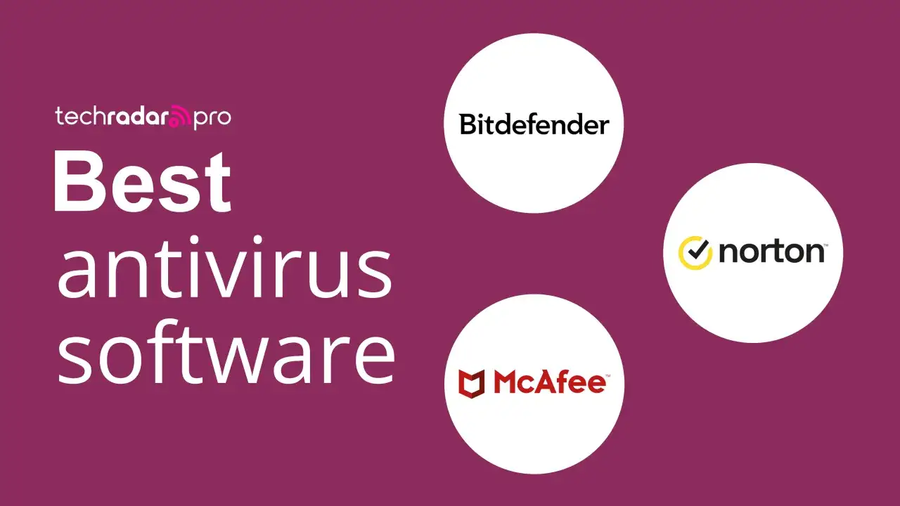 Najlepsze oprogramowanie antywirusowe, w tym darmowy antywirus, z logo Bitdefender, Norton i McAfee.
