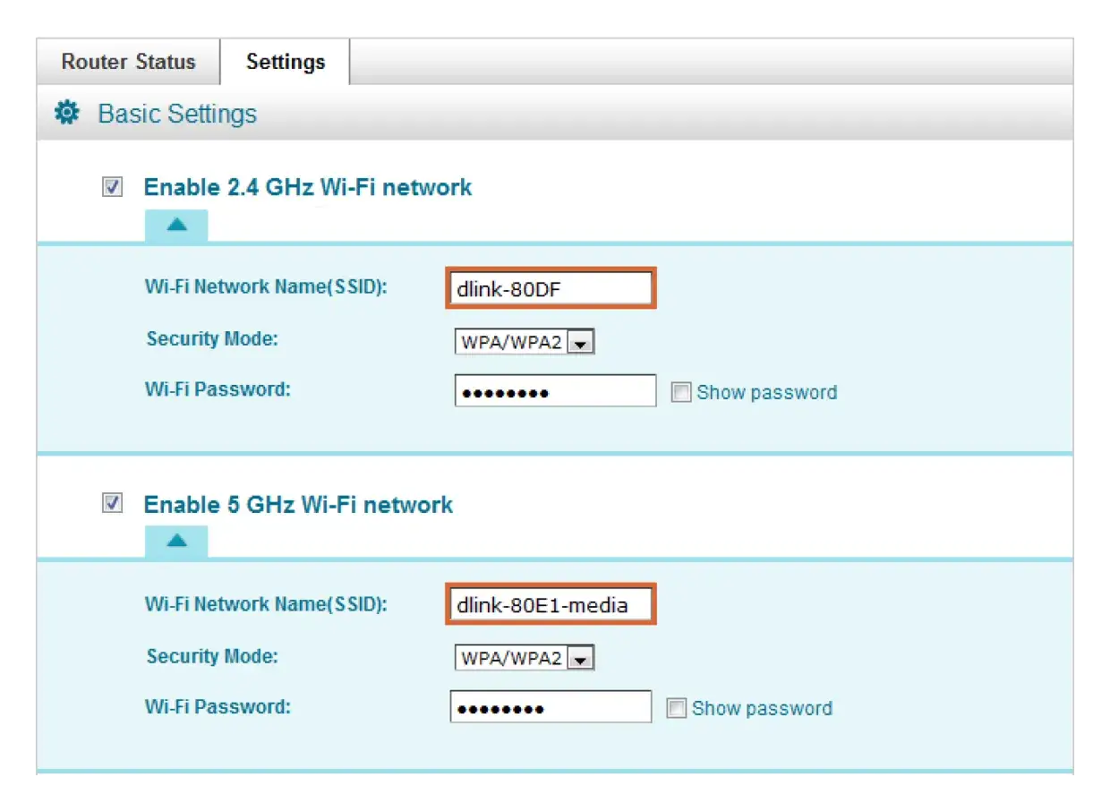 Ustawienia sieci Wi-Fi: nazwa sieci (SSID) 