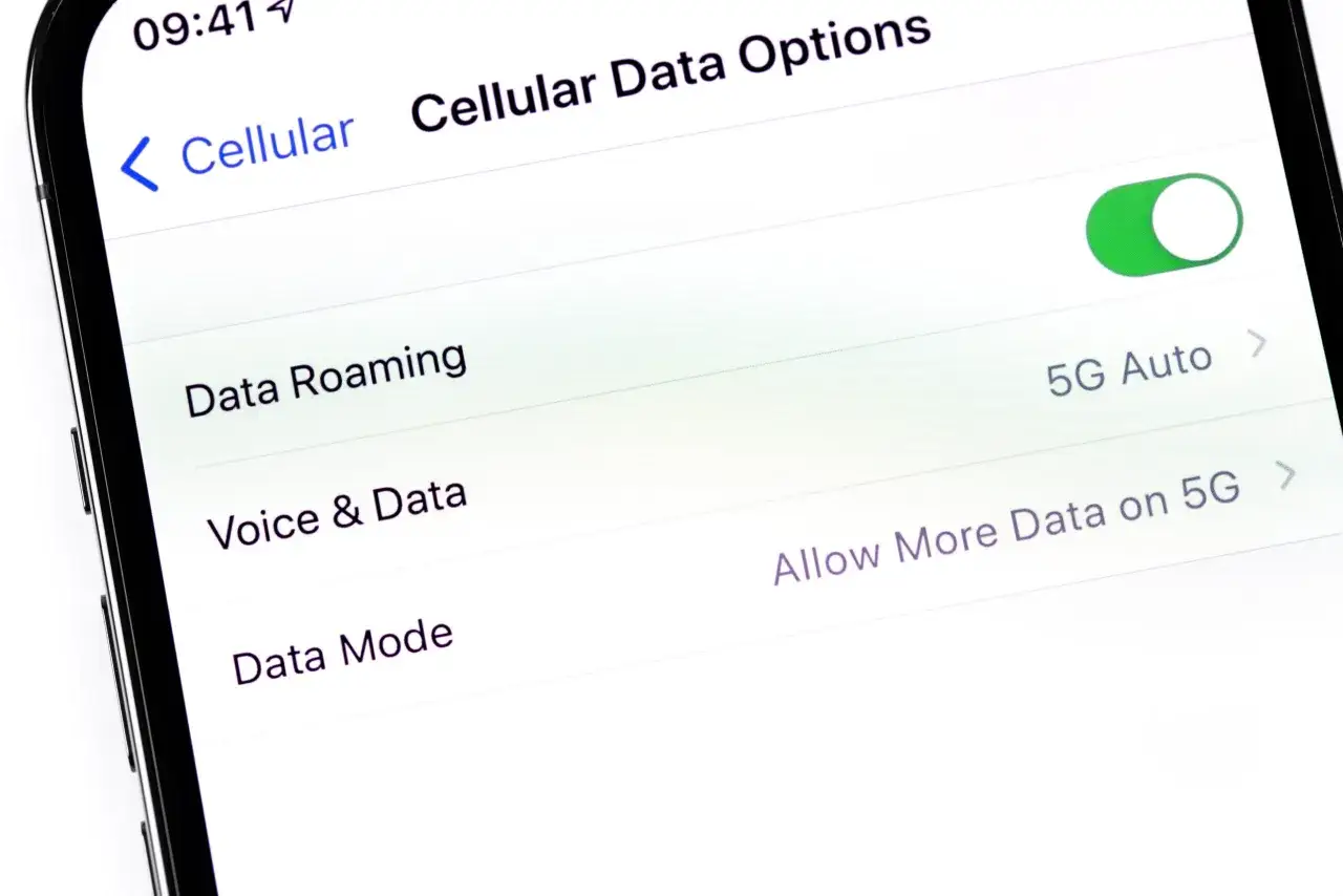 Ekran telefonu z opcjami danych komórkowych. Widoczna opcja