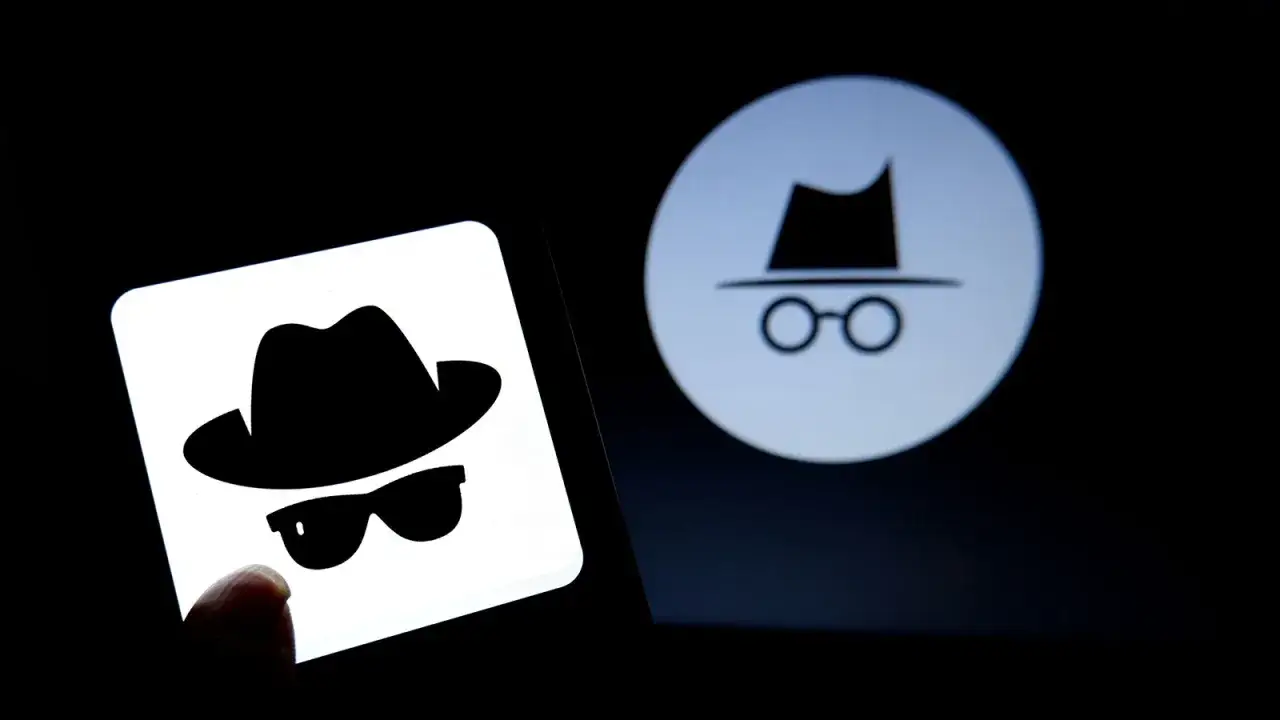 Ikona szpiega na ekranie telefonu i na tle. Czas na przeglądanie w sieci w trybie incognito.