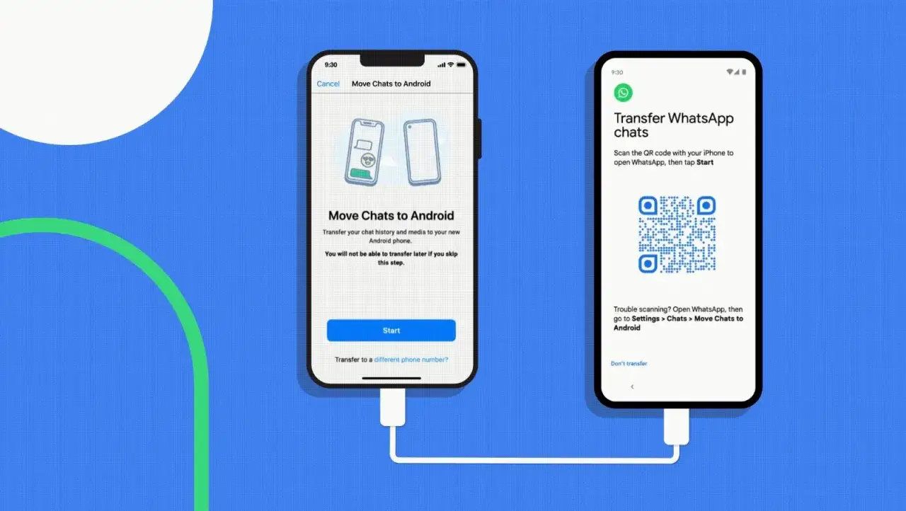 Klonowanie telefonu: przenoszenie czatów WhatsApp z iPhone'a na Androida za pomocą kodu QR.